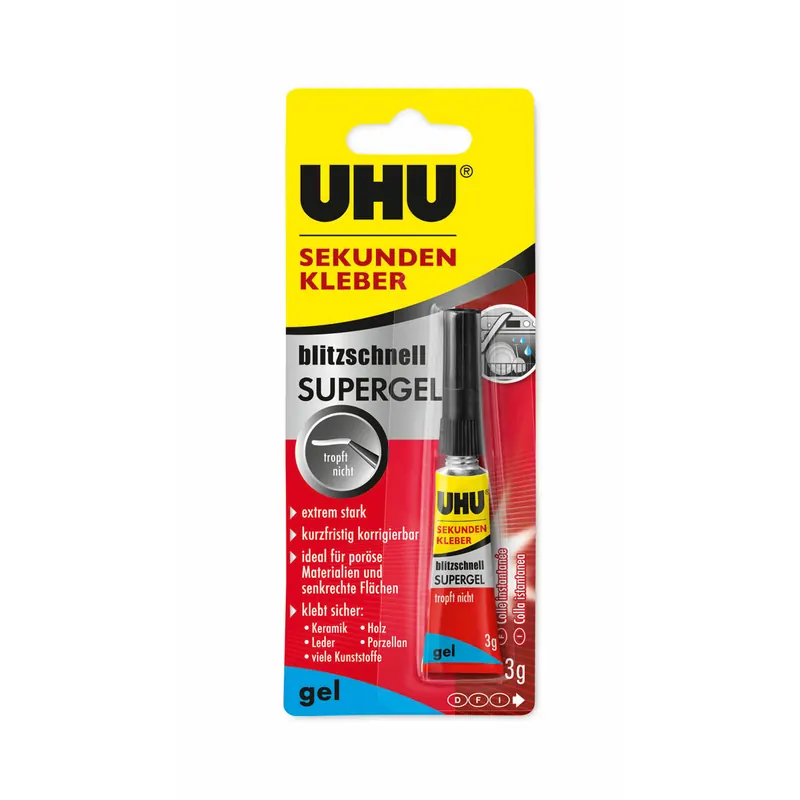 UHU Sekundenkleber blitzschnell Supergel 3g Tube Infokarte