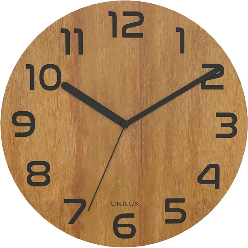 Unilux Moderne Wanduhr BALI PALMA, Ziffernblatt aus Bambus 30 cm, Ohne Ticken