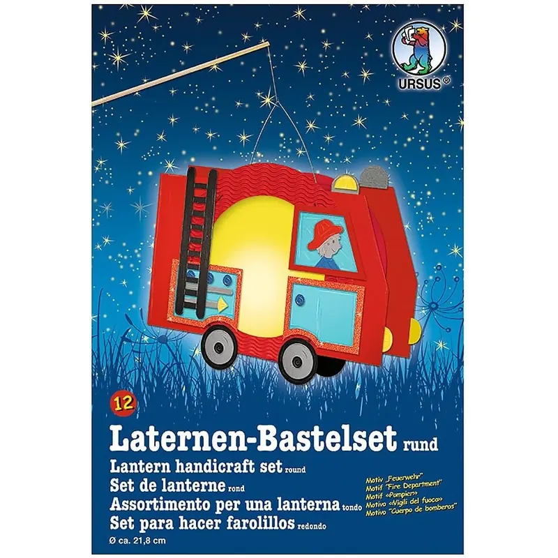 Ursus 18700012 - Laternen Bastelset, Feuerwehr, ca. 21,8 x 21 x 10,3 cm, Durchmesser ca. 21,8 cm, inklusive Vorlagebogen mit Bastelanleitung, zum Selbstgestalten, ideal für den nächsten Laternenlauf