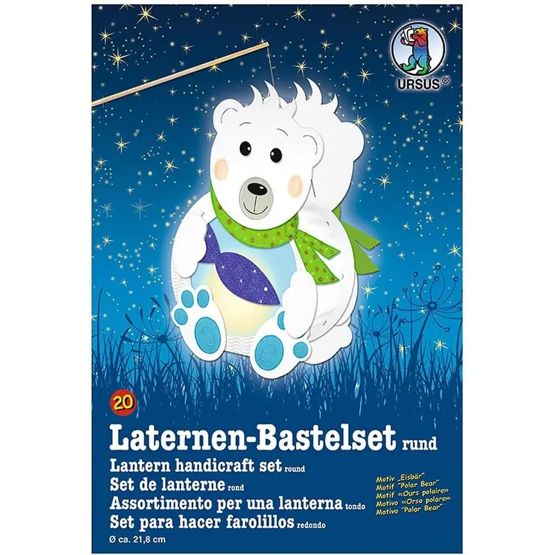 Ursus 18700020 - Laternen Bastelset, Eisbär, ca. 21,8 x 21 x 10,3 cm, Durchmesser ca. 21,8 cm, inklusive Vorlagebogen mit Bastelanleitung, zum Selbstgestalten, ideal für den nächsten Laternenlauf