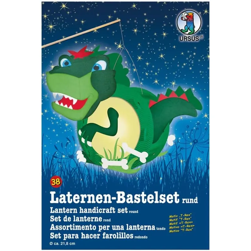 Ursus 18700038 - Laternen Bastelset, T - Rex, ca. 21,8 x 21 x 10,3 cm, Durchmesser ca. 21,8 cm, inklusive Vorlagebogen mit Bastelanleitung, zum Selbstgestalten, ideal für den nächsten Laternenlauf