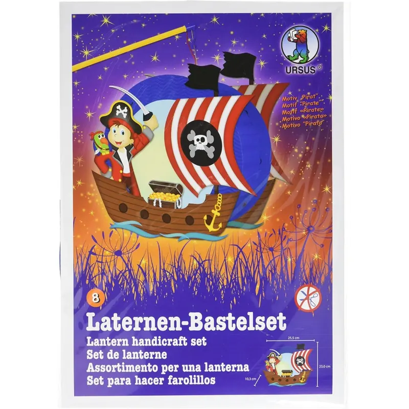 Ursus 18710008 - Laternen Bastelset Easy Line, Pirat, ca. 21,8 x 21 x 10,3 cm, Set zum Basteln einer Laterne, inklusive Schritt für Schritt Anleitung, ideal für den nächsten Laternenlauf