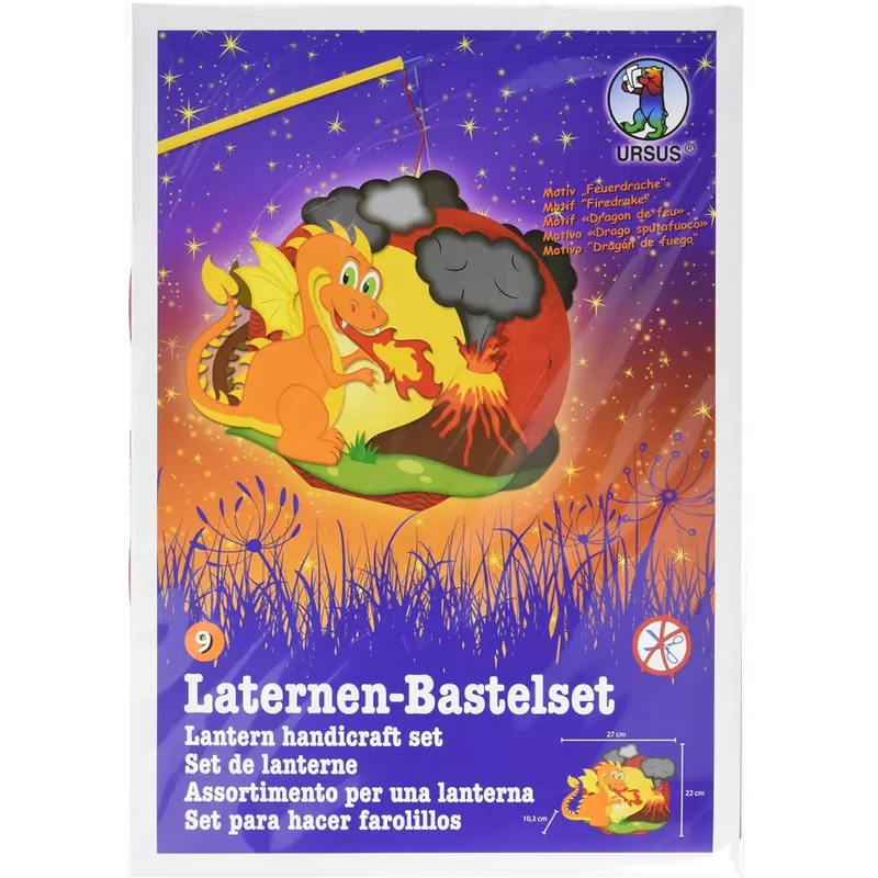 Ursus 18710009 - Laternen Bastelset Easy Line, Feuerdrache, ca. 21,8 x 21 x 10,3 cm, Set zum Basteln einer Laterne, inklusive Schritt für Schritt Anleitung, ideal für den nächsten Laternenlauf