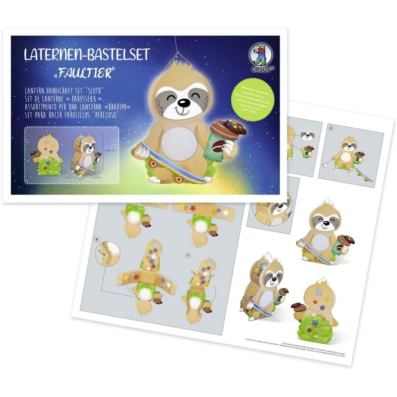 Ursus 187400003F - Laternen-Bastelset Faultier, Komplett-Set zum Selber-Basteln einer Laterne, inkl. Anleitung, ideal für Festumzüge oder als herbstliche Dekoration, Mittel