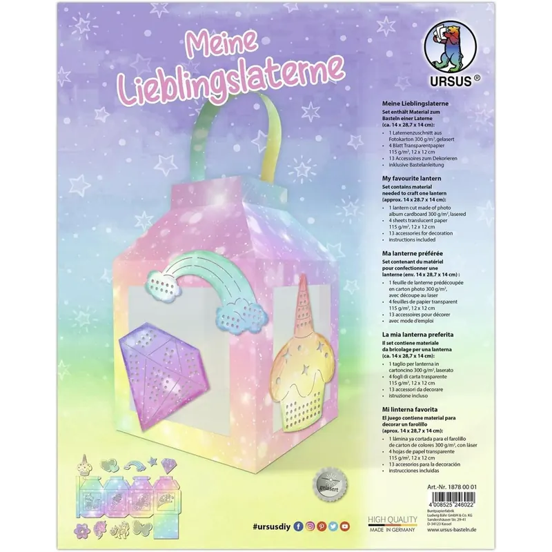 Ursus 18780001 - Laternen-Bastelset "Meine Lieblingslaterne Feenstaub", Komplett-Set zum Selber-Basteln einer Laterne, inkl. Anleitung, ideal für Sankt Martin, Lampion-Umzug oder als herbstliche Deko