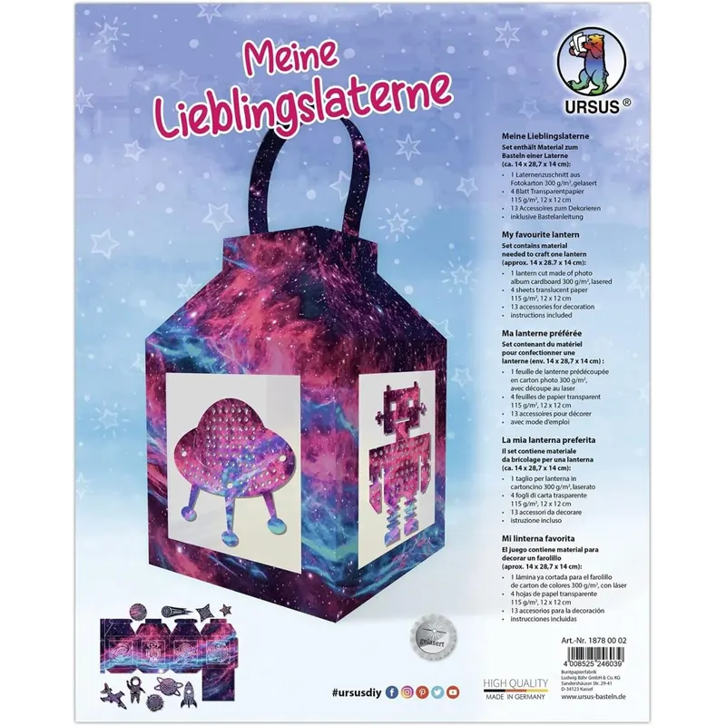 Ursus 18780002 - Laternen-Bastelset "Meine Lieblingslaterne Nebula", Komplett-Set zum Selber-Basteln einer Laterne, inkl. Anleitung, ideal für Sankt Martin, Lampion-Umzug oder als herbstliche Deko