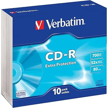 Verbatim CD-R Rohlinge - 700MB/80Min, 52-fach/Slim Case, Packung mit 10 Stück