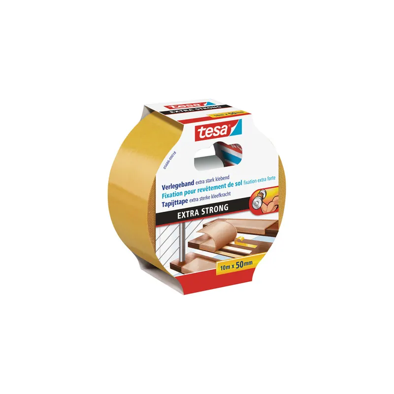 Verlegedoppelband tesa Extra Strong 5686 - 50 mm x 10 m weiß Bodenbelagband für Privat/Endverbraucher-Anwendungen