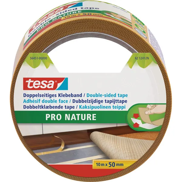 Verlegedoppelband tesa Pro Nature 56451 - 50 mm x 10 m transparent Bodenbelagband für Privat/Endverbraucher-Anwendungen