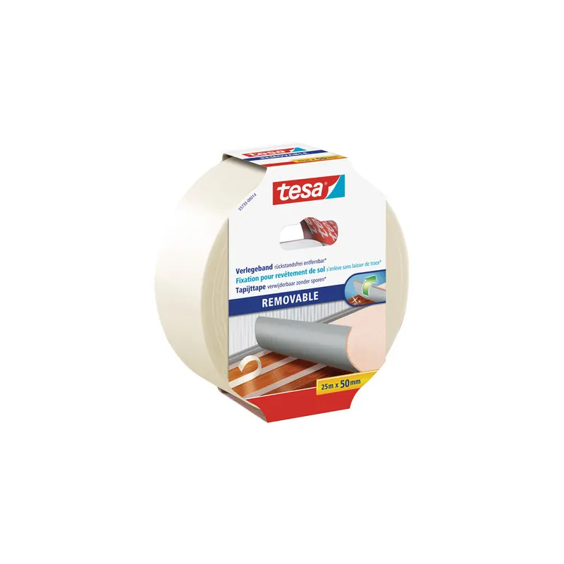 Verlegedoppelband tesa rückstandsfrei 55735 - 50 mm x 25 m transparent Bodenbelagband für Privat/Endverbraucher-Anwendungen