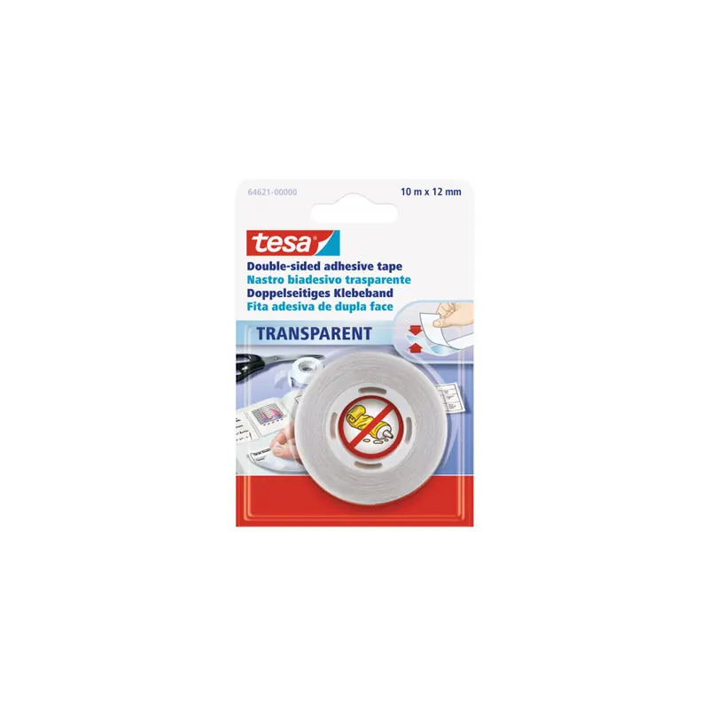 Verlegedoppelband tesa tesafix 64621 - 12 mm x 10 m transparent Folienklebeband für Industrie/Gewerbe-Anwendungen
