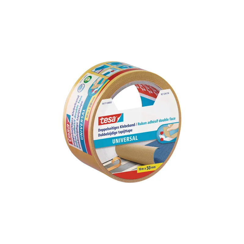 Verlegedoppelband tesa Universal 56171 - 50 mm x 10 m farblos Befestigungsklebeband für Privat/Endverbraucher-Anwendungen