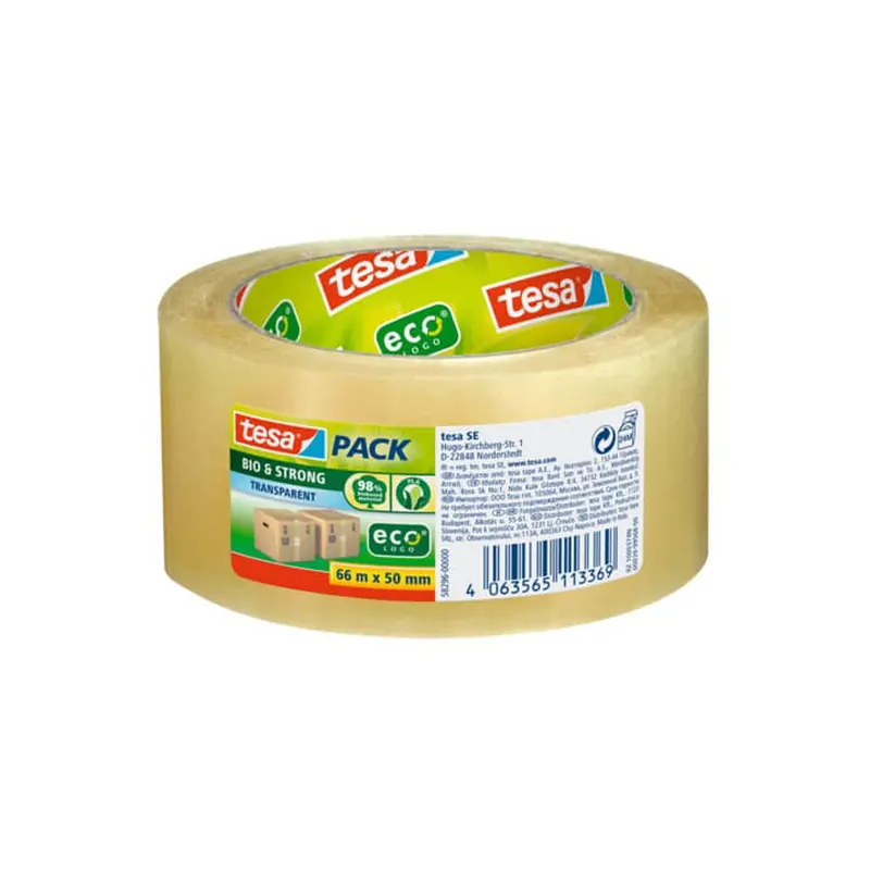 Verpackungsklebeband tesa tesapack Bio & Strong 58296 - 50 mm x 66 m transparent für Privat/Endverbraucher-Anwendungen