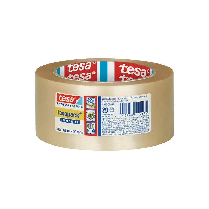 Verpackungsklebeband Tesa tesapack comfort 4100 - 50 mm x 66 m farblos PVC-Band für Industrie/Gewerbe-Anwendungen  Pckg/36