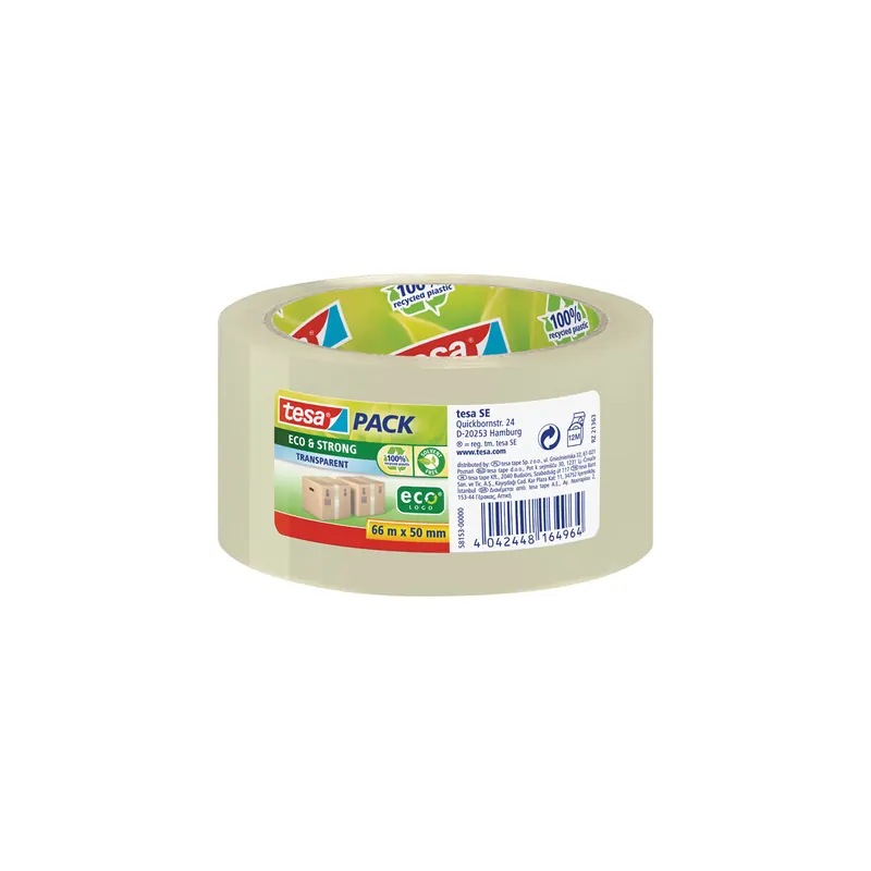 Verpackungsklebeband tesa tesapack Eco & Strong 58153 - 50 mm x 66 m transparent PP-Band für Privat/Endverbraucher-Anwendungen