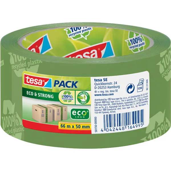 Verpackungsklebeband tesa tesapack Eco & Strong 58156 - 50 mm x 66 m grün PP-Band für Privat/Endverbraucher-Anwendungen