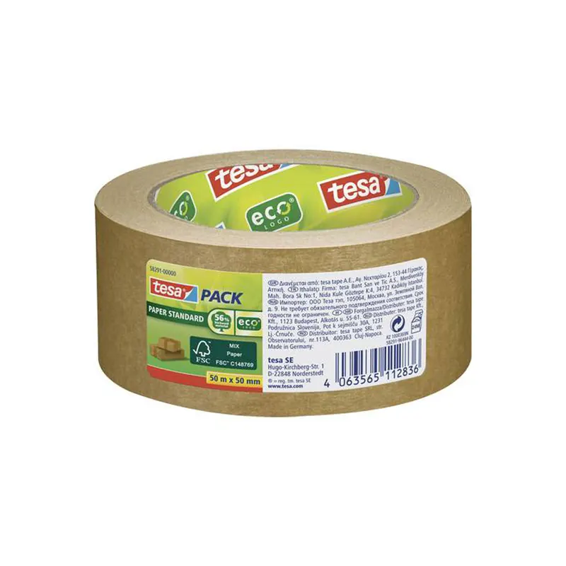 Verpackungsklebeband tesa tesapack ecoLogo 58291 - 50 mm x 50 m chamois Papier-Band für Privat/Endverbraucher-Anwendungen