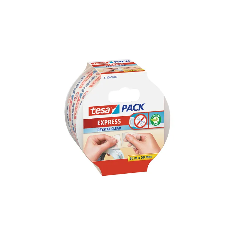 Verpackungsklebeband tesa tesapack Express 57804 - 50 mm x 50 m kristallklar PVC-Band für Privat/Endverbraucher-Anwendungen