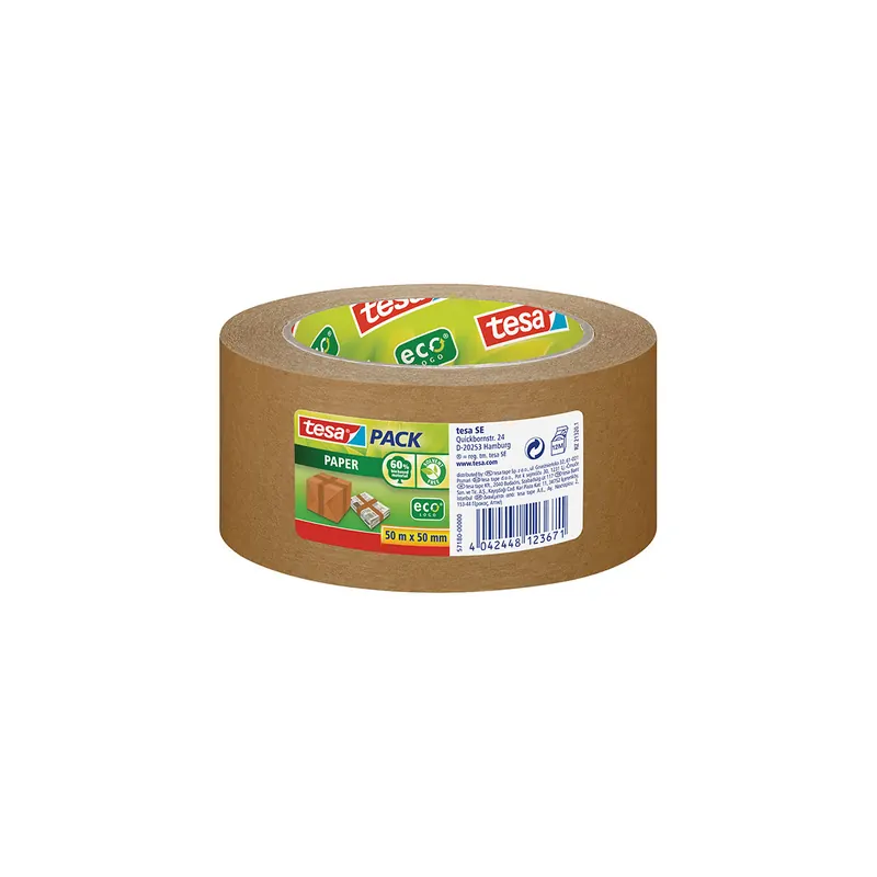 Verpackungsklebeband tesa tesapack Paper EcoLogo 57180 - 50 mm x 50 m braun Papier-Band für Privat/Endverbraucher-Anwendungen