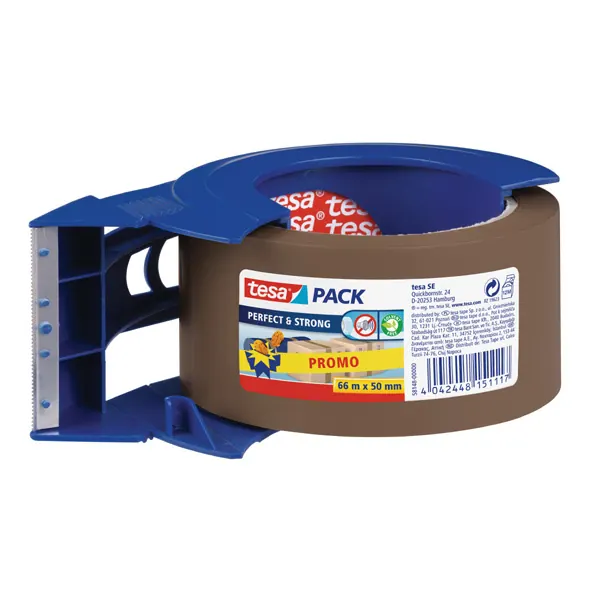 Verpackungsklebeband tesa tesapack Perfect & Strong 58148 - 50 mm x 66 m braun PP-Band inkl. Abroller für Privat/Endverbraucher-Anwendungen  Pckg/36