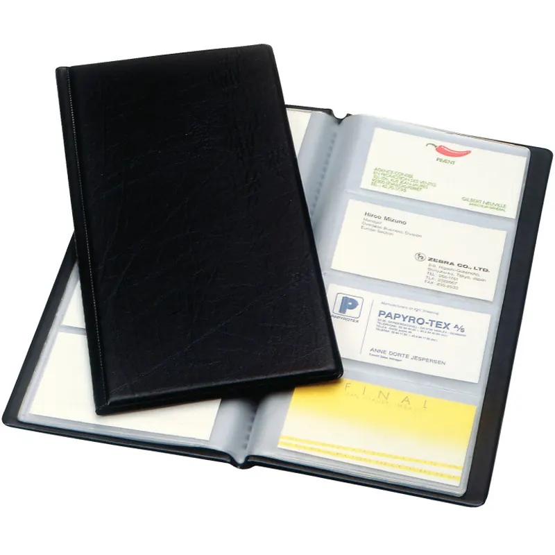 Visitenkartenbuch Esselte 56837 - 130 x 285 mm schwarz für 128 Karten Kunststoffeinband mit Lederprägung