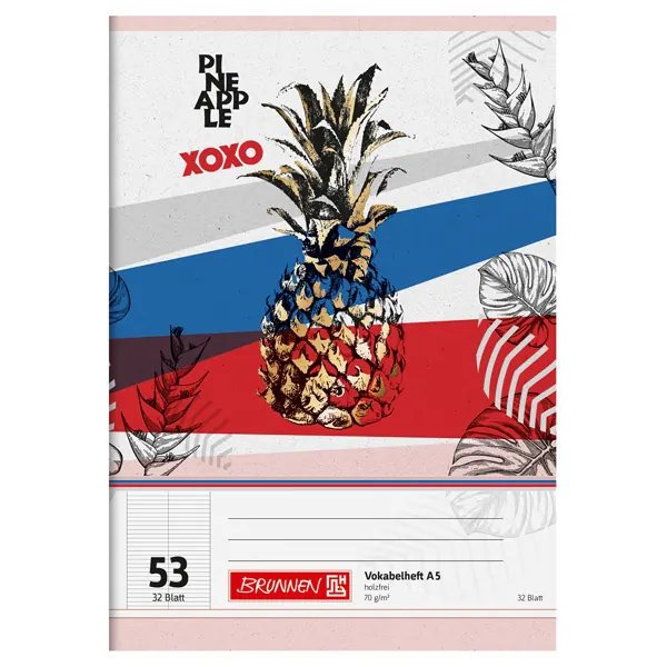 Vokabelheft Brunnen Pineapple 43050 - A5 148 x 210 mm Lineatur53 1 Trennlinie liniert 32 Blatt Qualitätspapier 70 g/m²