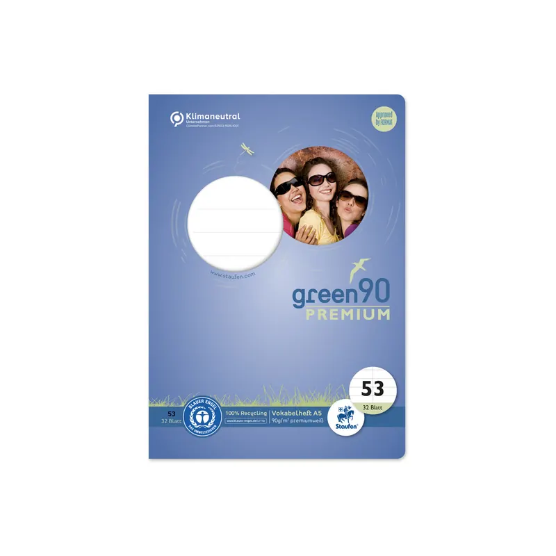 Vokabelheft Staufen Recycling green90 Premium 040786053 - A5 148 x 210 mm Lineatur53 1 Trennlinie liniert Blauer Engel 32 Blatt premiumweißes Recyclingpapier 90 g/m²