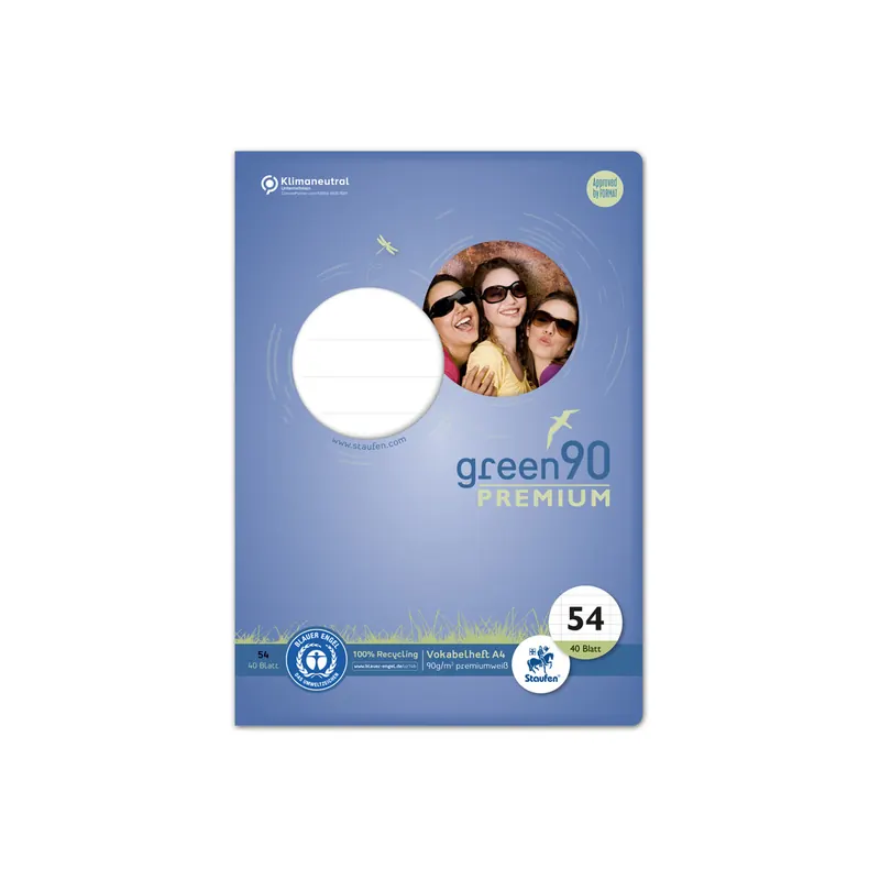 Vokabelheft Staufen Recycling green90 Premium 040787054 - A4 210 x 297 mm Lineatur54 2 Trennlinie liniert Blauer Engel 32 Blatt premiumweißes Recyclingpapier 90 g/m²