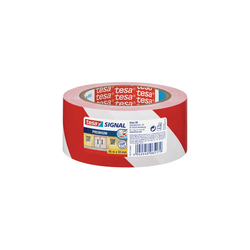 Warnband tesa Signal Premium 58131 - 50 mm x 66 m rot/weiß für Bodenmarkierungen