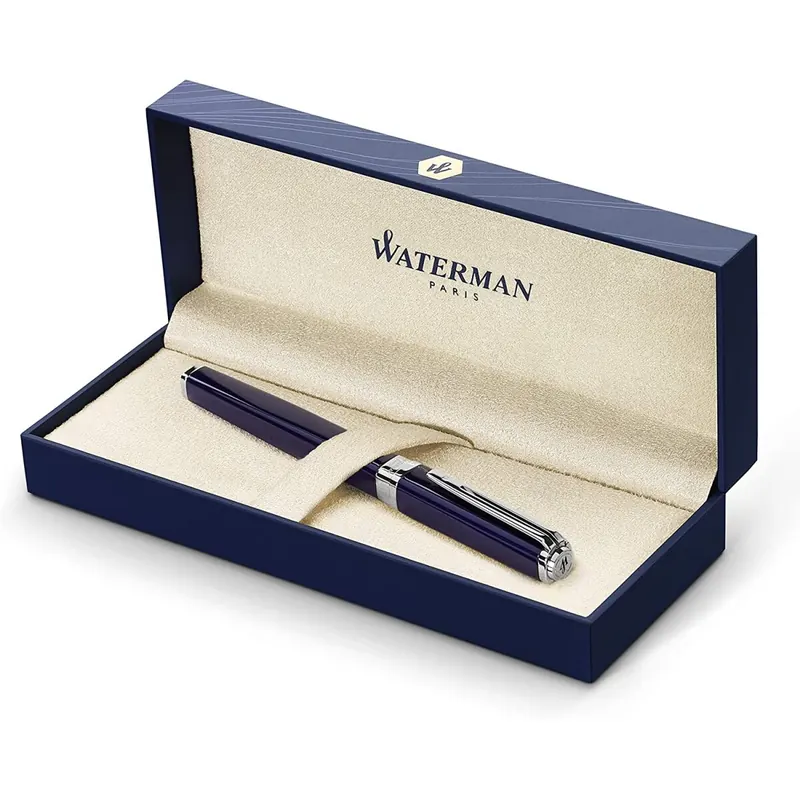 Waterman Exception Füller (Modell „Slim“) | blau mit Silber-plattiertem Clip | Federstärke F | blaue Tinte | Geschenkbox