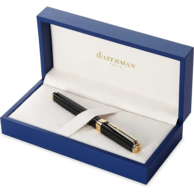 Waterman Exception Füller (Modell „Slim“) | schwarz mit Clip aus 23-karätigem Gold | Federstärke F | blaue Tinte | Geschenkbox