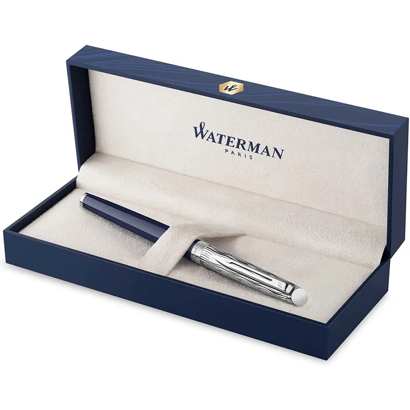 Waterman Hémisphère Füllfederhalter | Metall und blaue Lackierung | ziselierte Kappe | mittlere Feder aus Edelstahl | blaue Tinte | Geschenkbox |