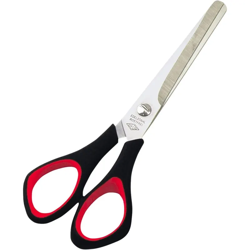 Wedo 9766 Allzweckschere Universalschere (rostfreier Edelstahl, rund, Kunststoff Softgriffe 15,5 cm) schwarz/rot