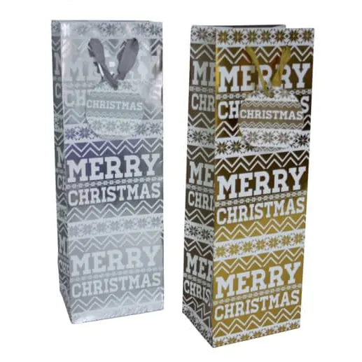 Weihnachtliche Flaschentragetasche Ornament - 12 Stück,  sortiert, 12 x 36 x 9 cm