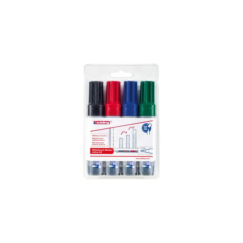 Whiteboardmarker edding 365 - farbig sortiert 2-7 mm Keilspitze non-permanent nachfüllbar 4er-Set