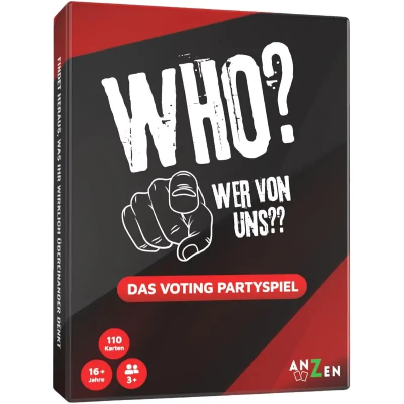 WHO? WER VON Uns? - Das Voting Partyspiel | Kartenspiel | Wer würde eher Abstimmung | Findet heraus, was Ihr übereinander Denkt | 110 Karten für 3+ Spieler ab 16 Jahren und Erwachsene | Geschenk-Idee