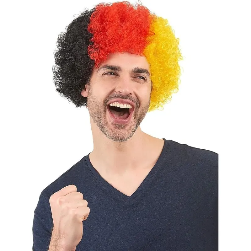 Widmann 5986D - Perücke lockig, schwarz-rot-gelb, Fußballfan, Deutschland, Karneval, Mottoparty