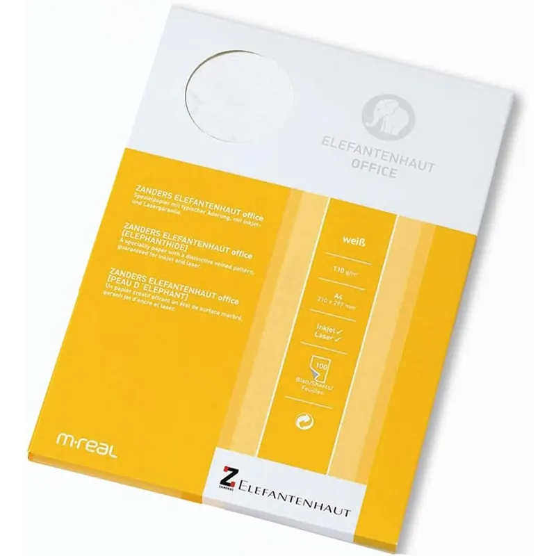 Zanders Elefantenhaut - Marmoriertes Papier, Naturpapier: 110 g/m², A4, 100 Blatt, FSC, abwischbar, weiß