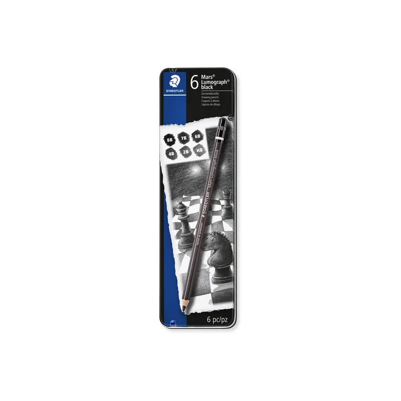 Zeichenbleistift Staedtler Mars Lumograph 100BG6 - schwarz Mine 3,6 mm / 4,5 mm 8B-HB 6er-Set