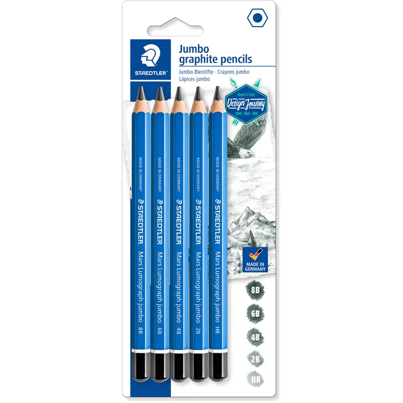 Zeichenbleistift Staedtler Mars Lumograph Jumbo 100J-SBK5 - blau Mine 5,3 mm 8B-HB 5er-Set