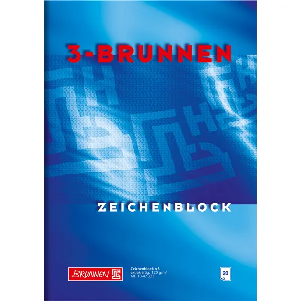 Zeichenblock Brunnen 47333 - A3 297 x 420 mm blau 20 Blatt 2-seitig verleimt Qualitätspapier 120 g/qm²