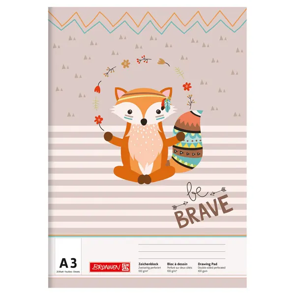 Zeichenblock Brunnen be Brave Racoon/Fox 47913 - A3 297 x 420 mm Fox 20 Blatt 2-seitig perforiert Qualitätspapier 100 g/qm²