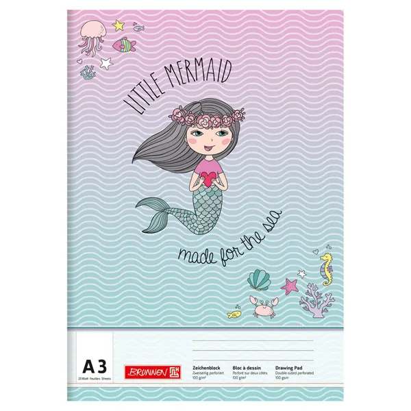 Zeichenblock Brunnen Mermaid 47913 - A3 297 x 420 mm 20 Blatt 2-seitig perforiert Qualitätspapier 100 g/qm²