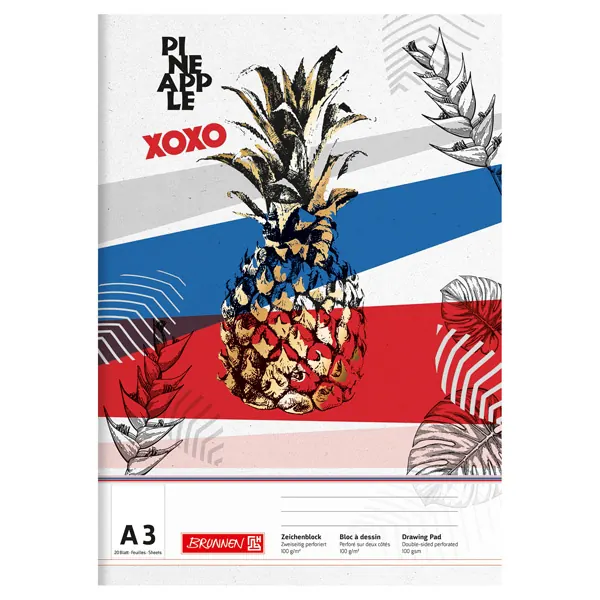 Zeichenblock Brunnen Pineapple 47913 - A3 297 x 420 mm 20 Blatt 2-seitig perforiert Qualitätspapier 100 g/qm²