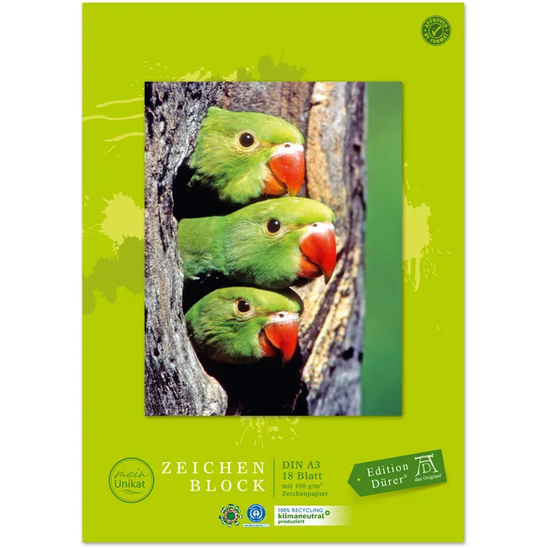 Zeichenblock Staufen green paper 055432000 - A3 297 x 420 mm Motive sortiert 18 Blatt geleimt Recyclingpapier Blauer Engel 100 g/qm²