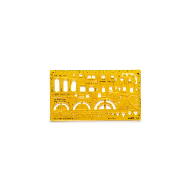 Zeichenschablone Aristo AH5060 - 225 x 125 mm orange transparent Werkplanschablone für Sanitär-Einrichtungen Elektroinstallation Türöffnungen Fensterbreiten