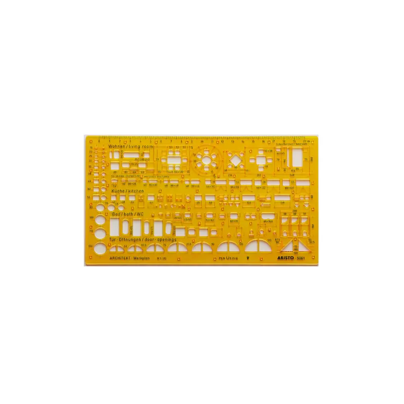 Zeichenschablone Aristo AH5061 - 225 x 125 mm orange transparent Werkplanschablone für Grundrissdarstellung
