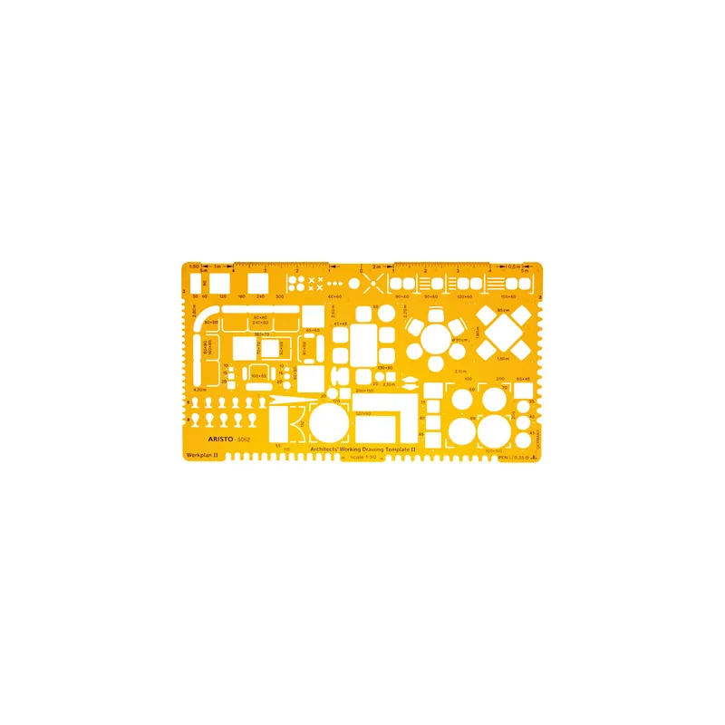 Zeichenschablone Aristo AR5062 - 255 x 165 mm orange transparent Werkplanschablone für Grundrissdarstellung
