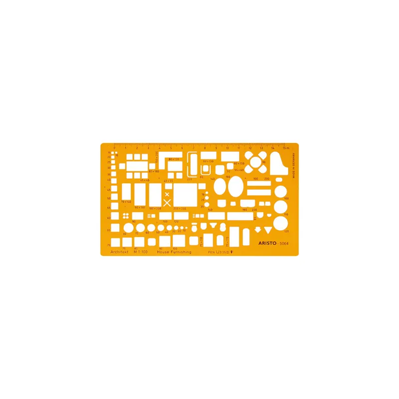 Zeichenschablone Aristo AR5064 - 225 x 125 mm orange transparent Möblierungsschablone für Einrichtungspläne
