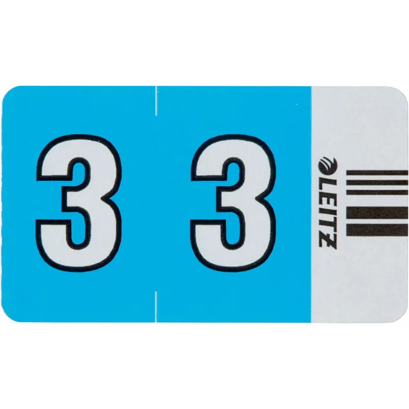 Ziffernsignal Leitz Orgacolor 6603 - 30 x 23 mm hellblau Aufdruck 3 selbstklebend Pckg/100